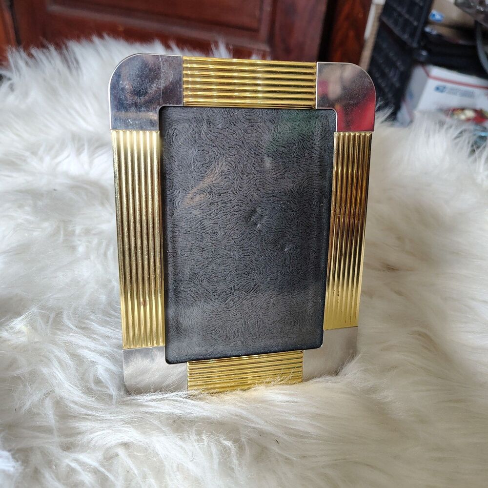 VTG Art Deco Revival Style Two Tone Brass & Chrome Picture Frame